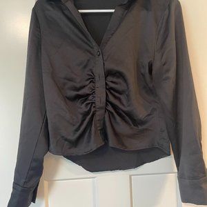 Black roached satin button-up